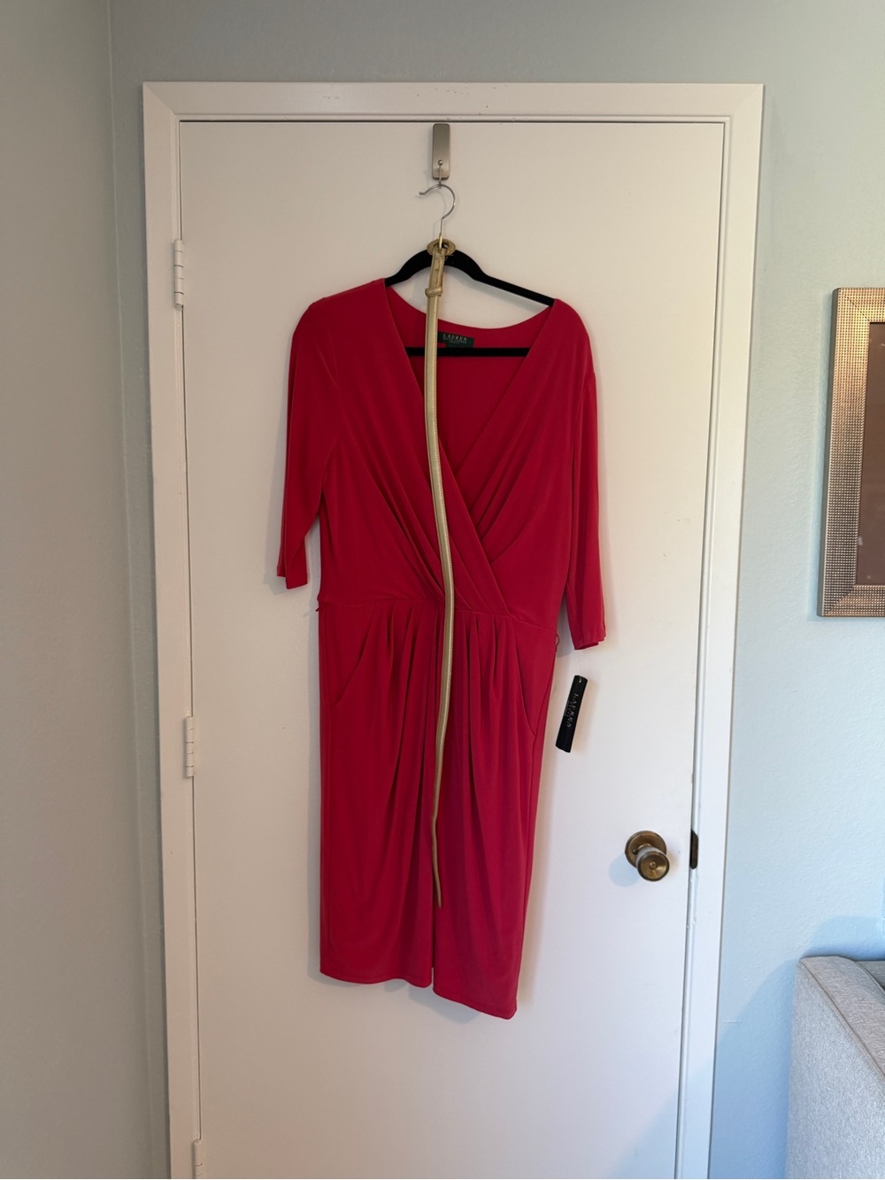 Lauren Ralph Lauren Bright Red Faux-Wrap Midi Dress